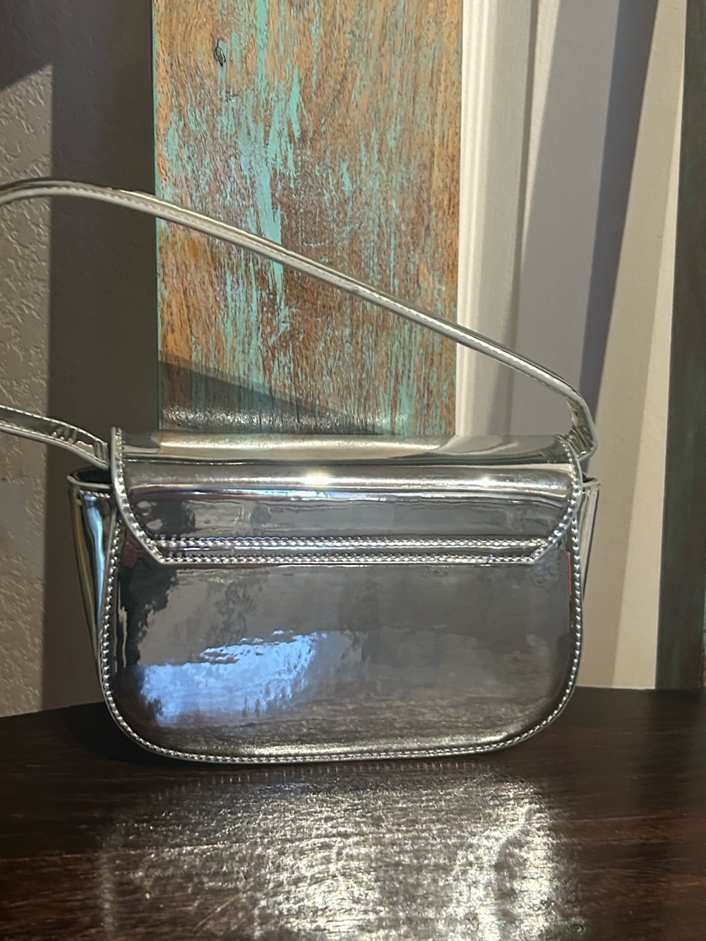 Diesel Silver Mirrored Leather Shoulder Bag - Picture 12 of 13